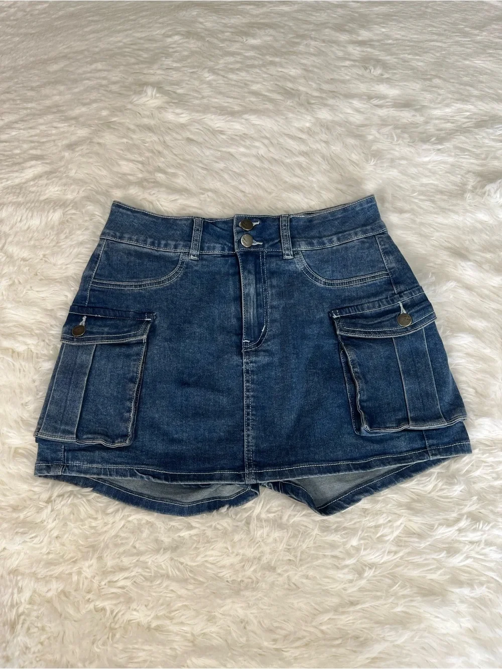 ELLEVEN Women's High Stretch Denim Cargo Skort High Waisted Size Medium